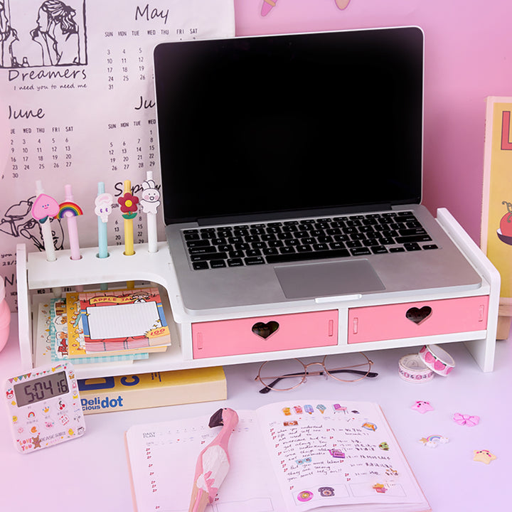 Kawaii Hearts Pink Wooden Desk Organizer