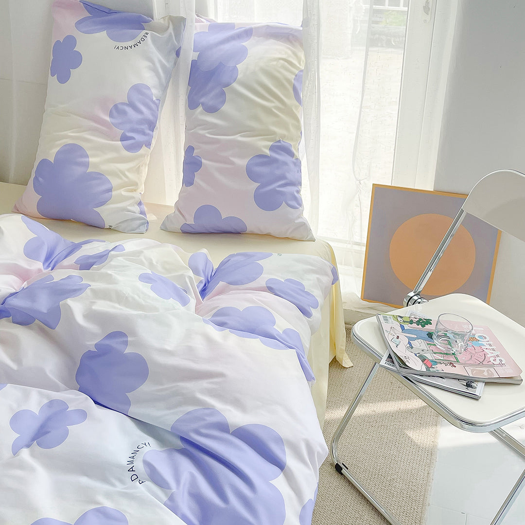 Purple Flower Print Cotton Bedding Set