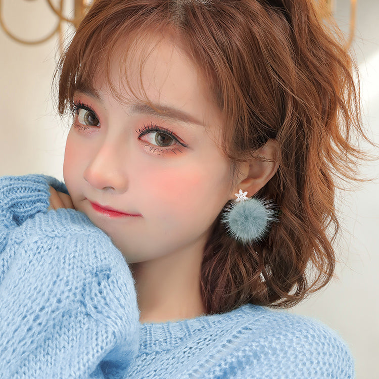 Cute Blue PomPom Dangle Earrings