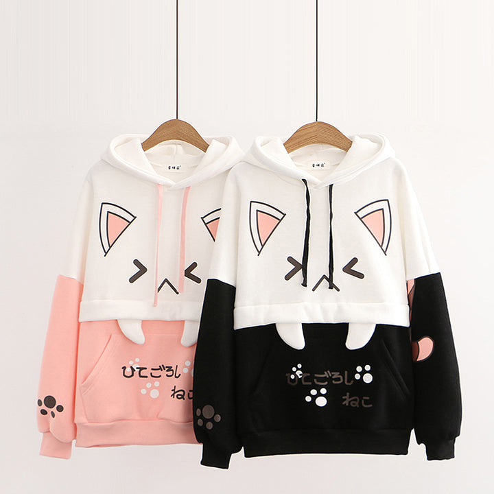 Kitty Claw Print Warm Hoodie with Pocket