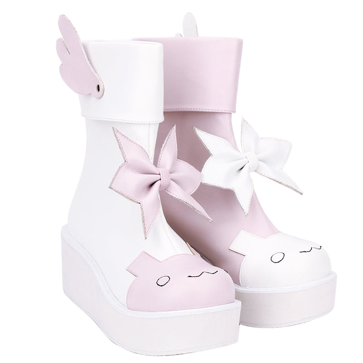 Angel Wings Bow Two-Tone Boots