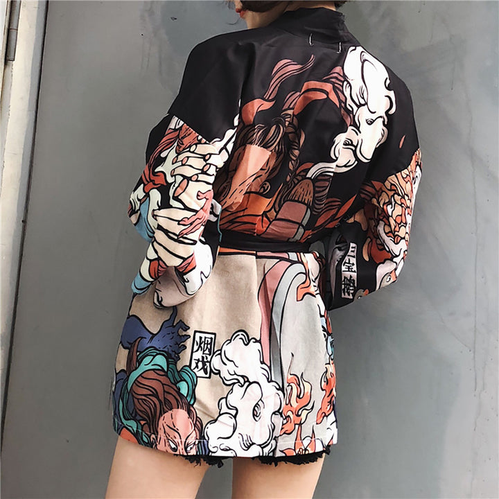 Cartoon Print Casual Japanese Kimono