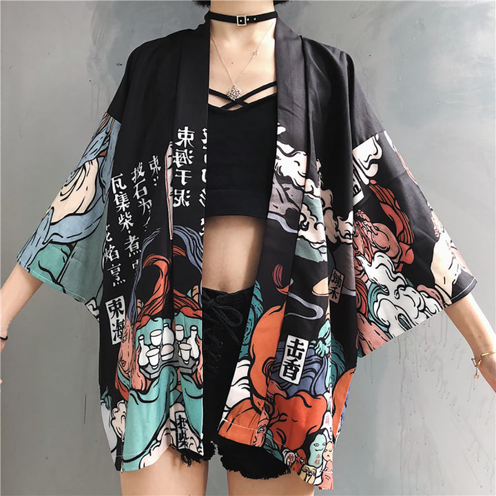 Cartoon Print Casual Japanese Kimono