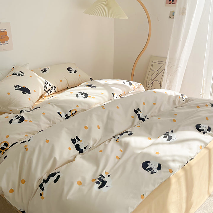 Funny Cat and Orange Print Bedding Set