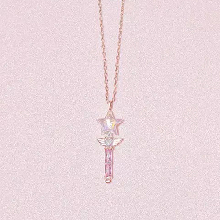 Magical Fairy Wand Pendant Silver Necklace