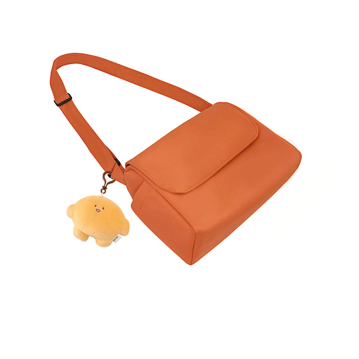 Japanese Pure Color Canvas Shoulder/Crossbody Bag with Pendant
