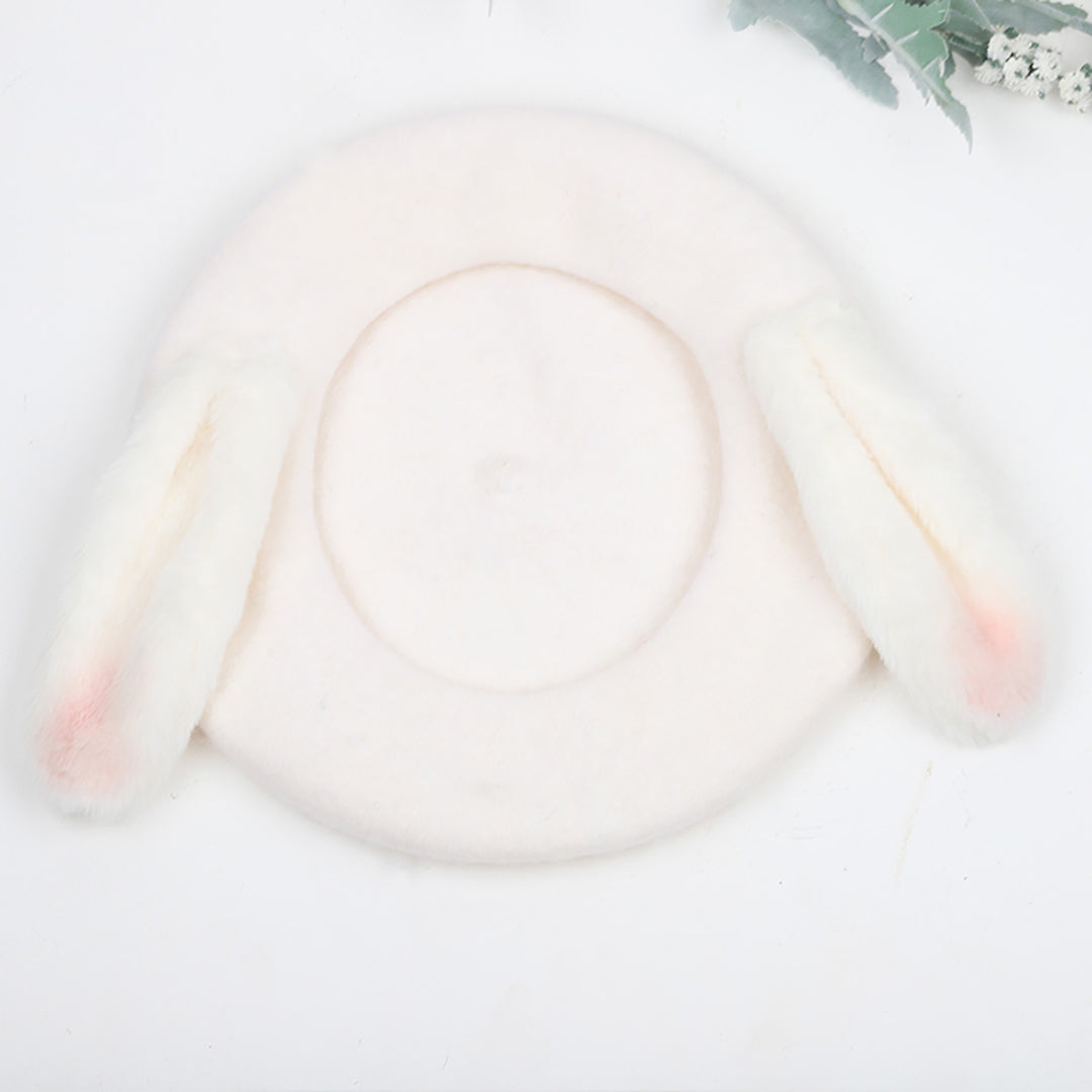 White Rabbit Ears Beret Hat