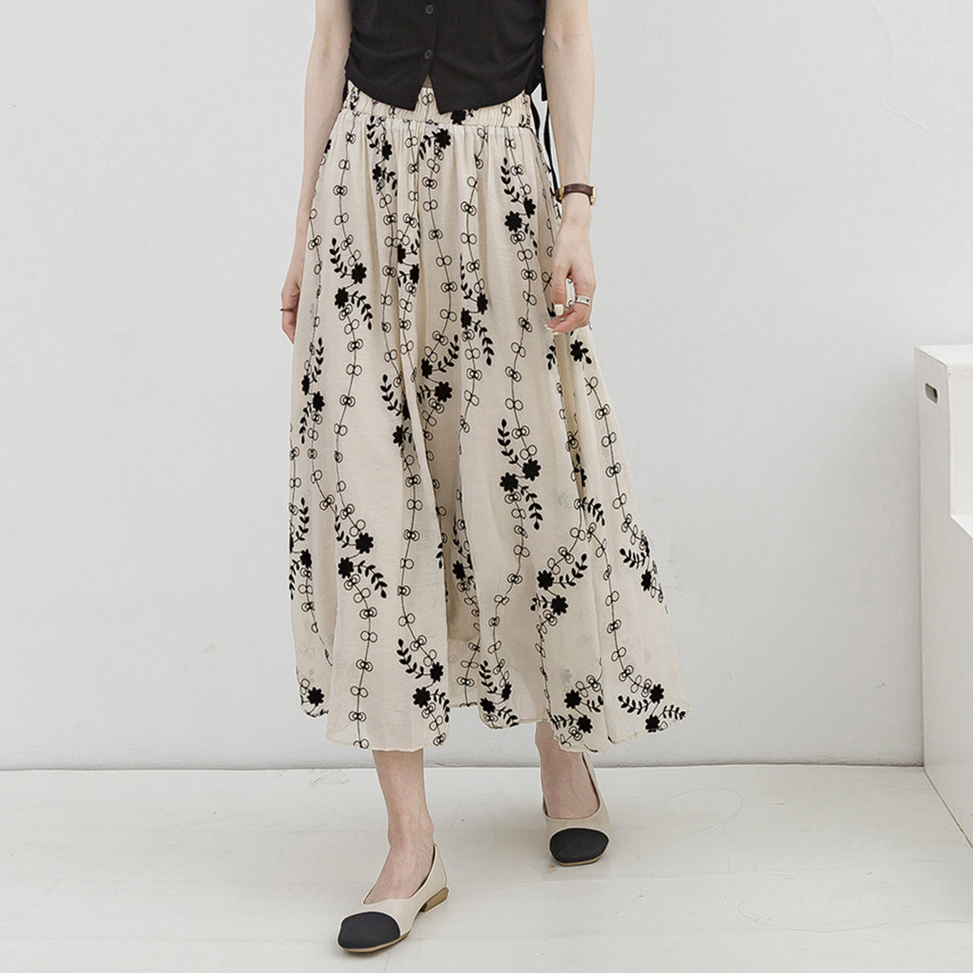 Vintage Floral Embroidery High Waist Skirt