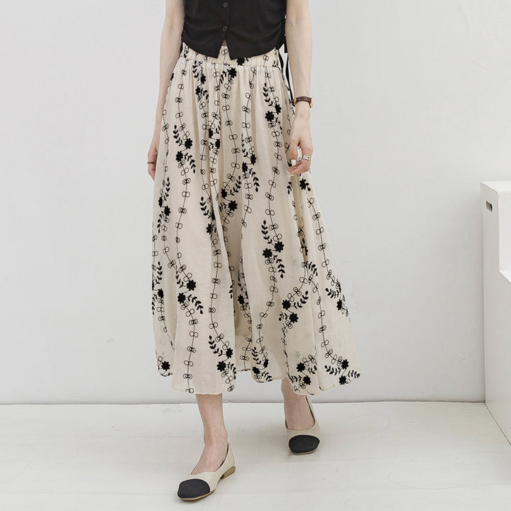 Vintage Floral Embroidery High Waist Skirt