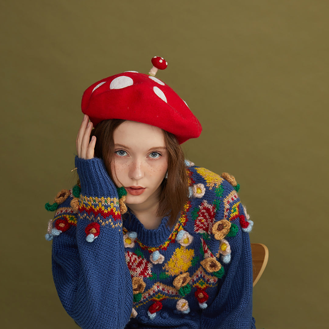 Kawaii Mushroom Handmade Beret
