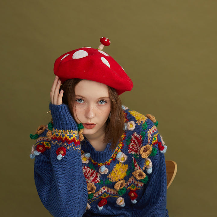 Kawaii Mushroom Handmade Beret