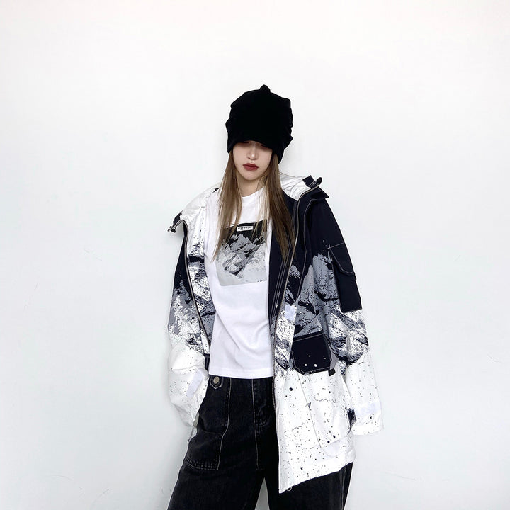 Retro Black Color Splash Oversize Jacket