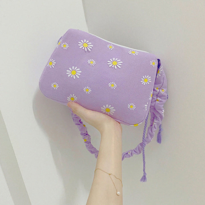 Lavender Daisy and Checkered Print Shoulder Bag