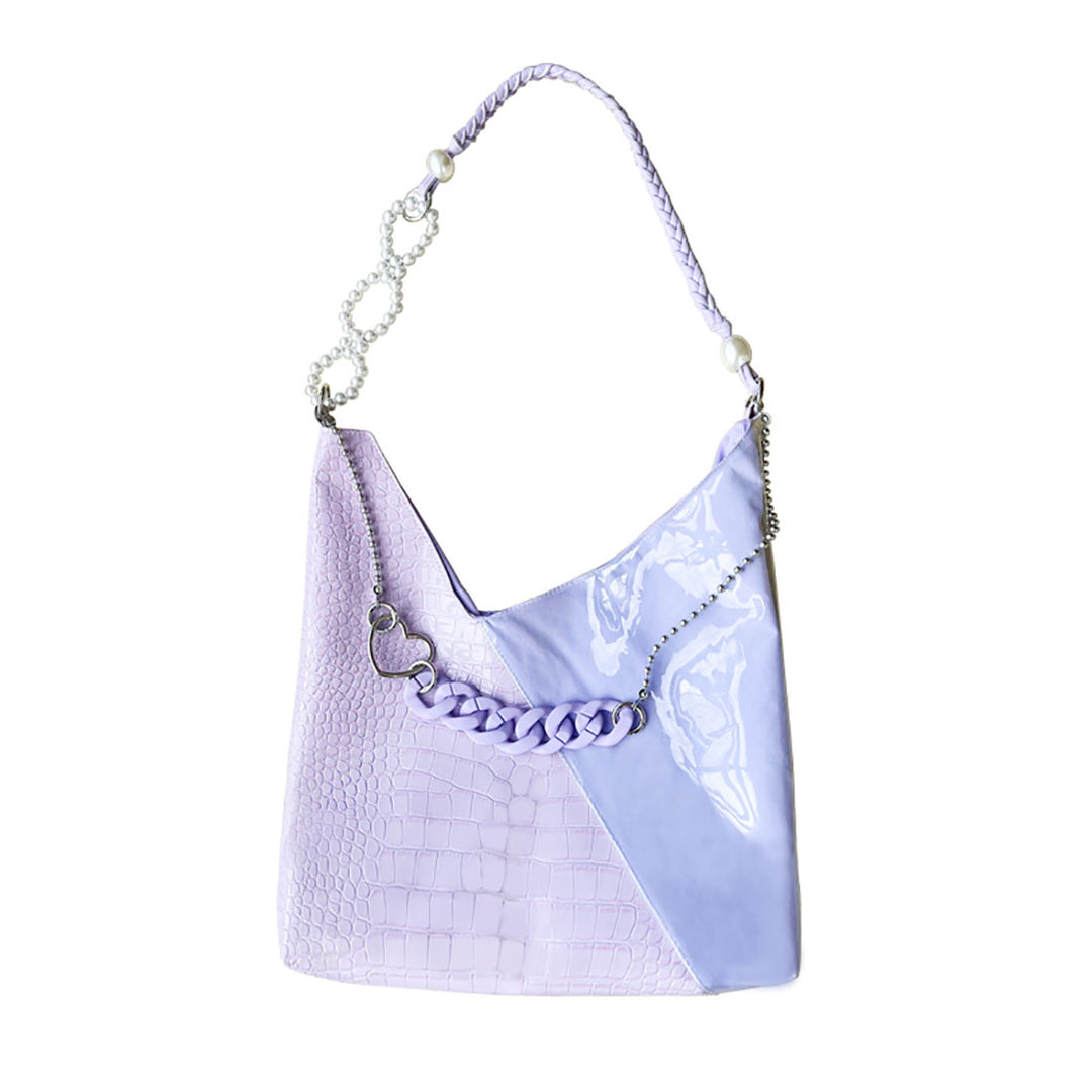 Purple Color Block Chain Shoulder Bag