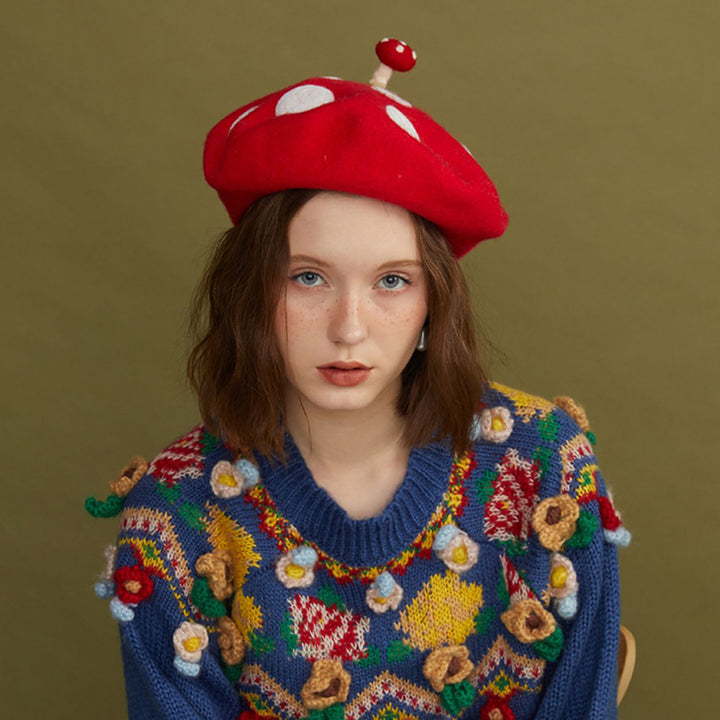 Kawaii Mushroom Handmade Beret