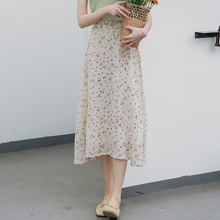 Floral Print Chiffon High Waist Skirt