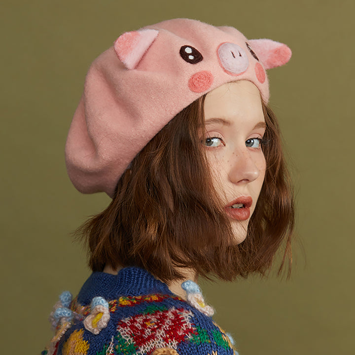 Pink Piggy Handmade Wool Beret