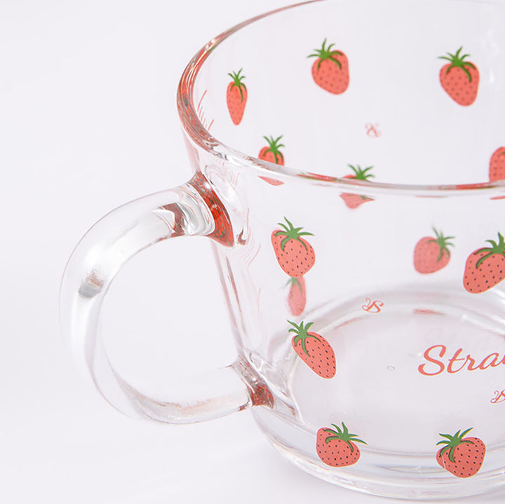 Cute Strawberry Rabbit Glass Cup with Spoon