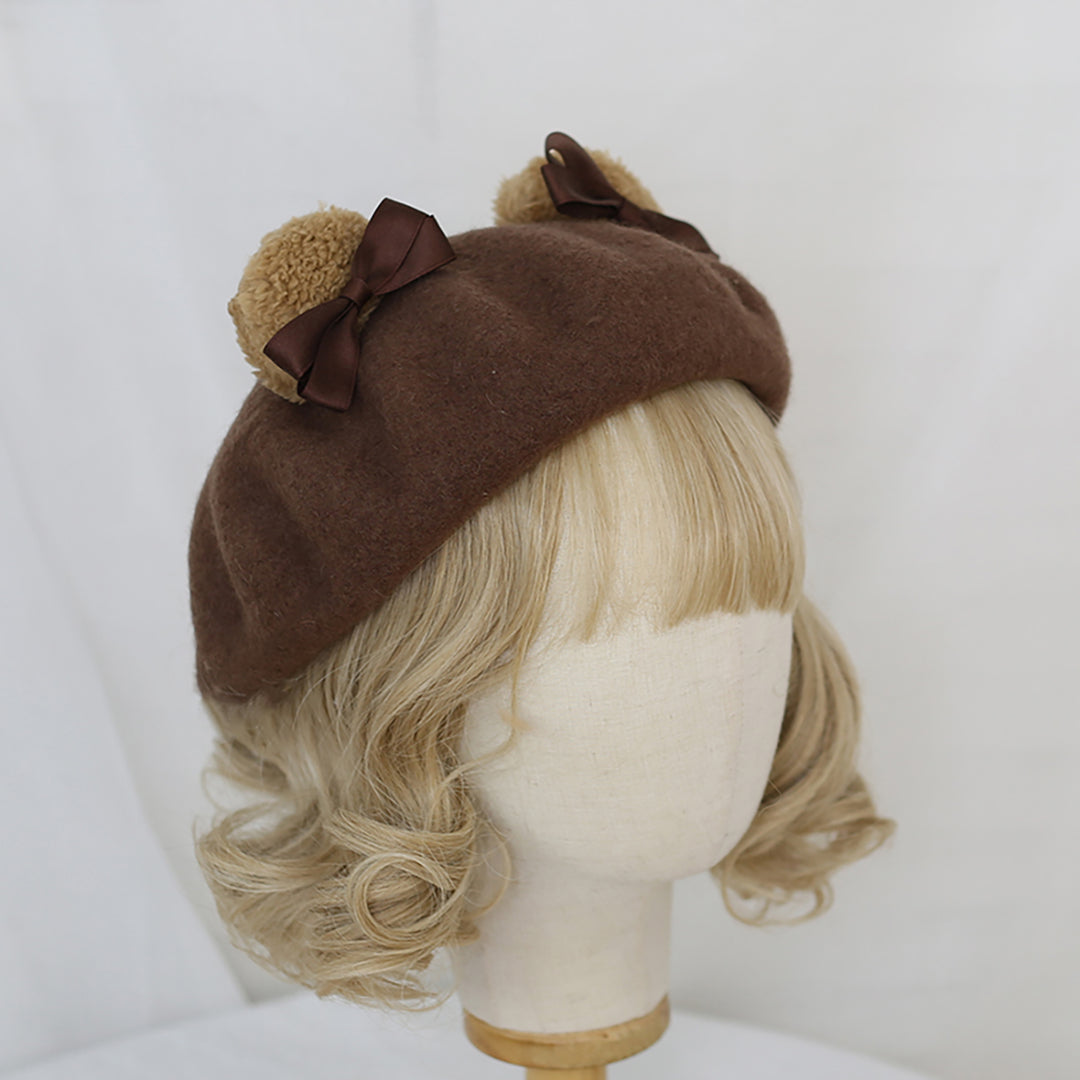 Cute Bear Ear Bowknot Beret Hat