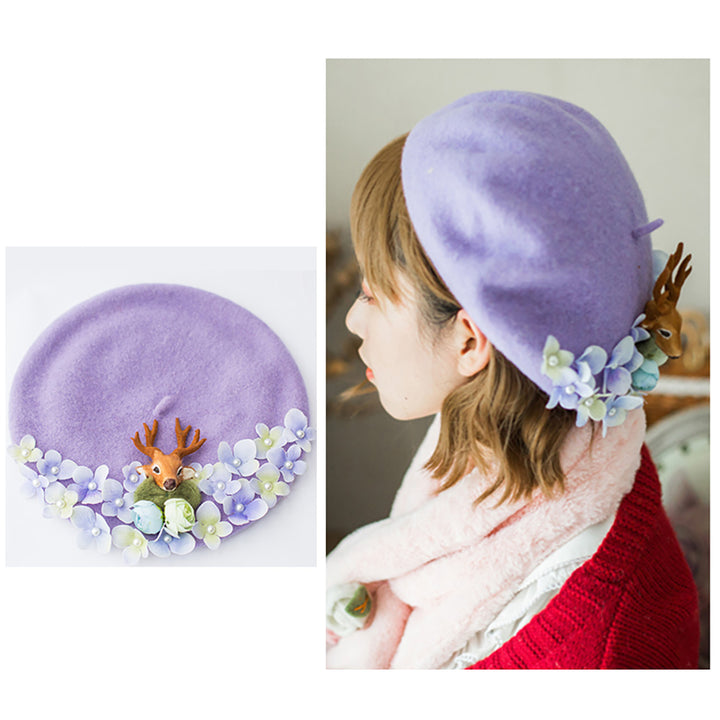 Flowers Deer Beret Hat