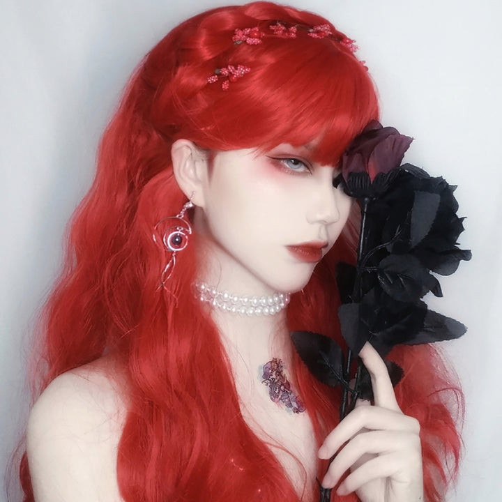 Flame Red Princess Bangs Wavy Wig