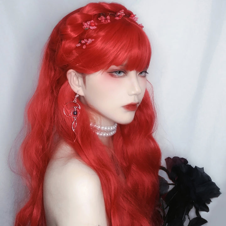 Flame Red Princess Bangs Wavy Wig