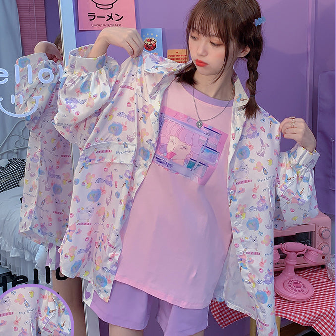 Bunny Printed Long Sleeve Shirt Top