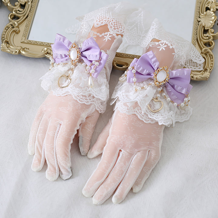 Classic Lolita Pearl Bow Lace Wristlet