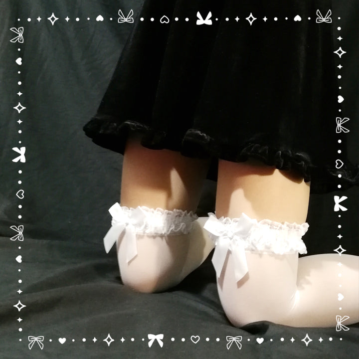 Kawaii Lolita White Ribbon Over The Knee Socks