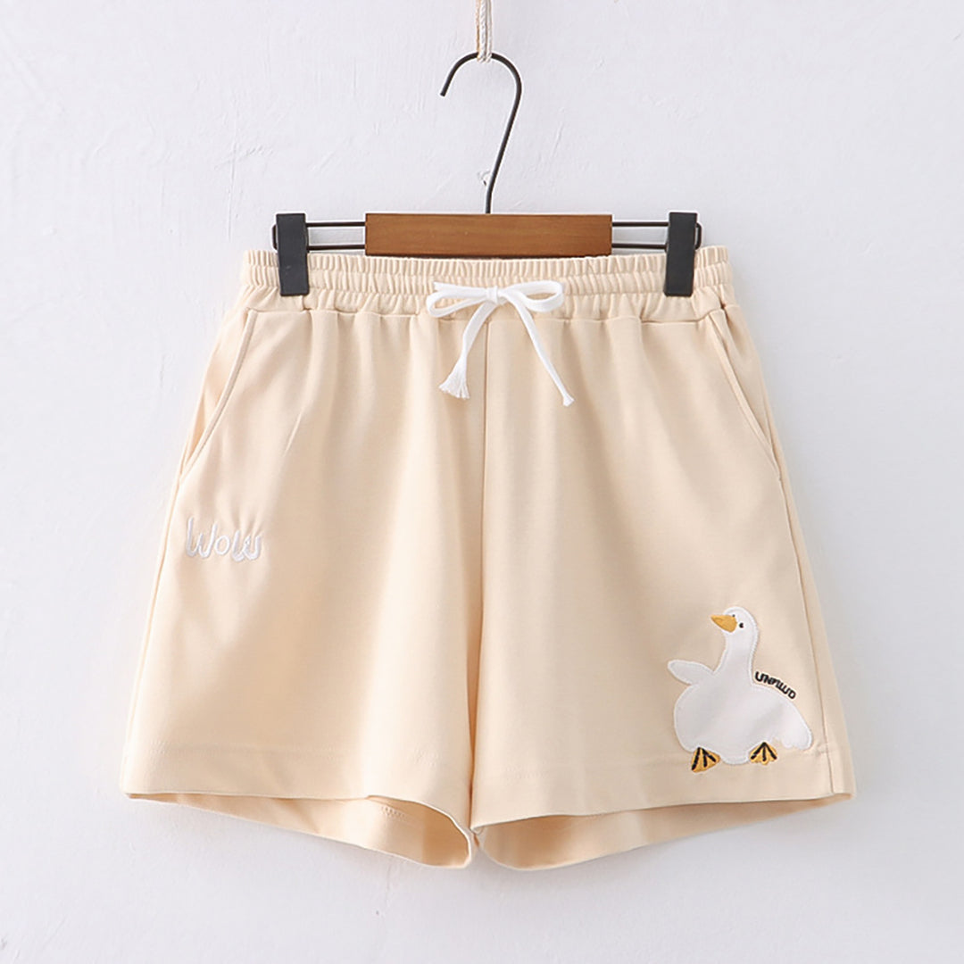 Cartoon Duck Embroidery Pocket Shorts