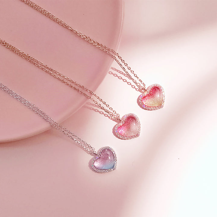 Lovely Peach Heart Silver Necklace