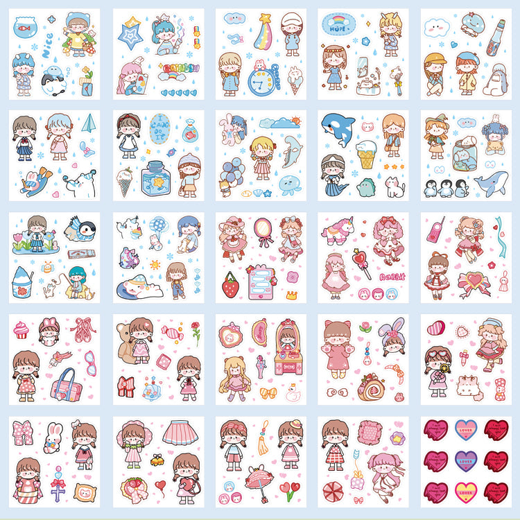 100pcs /Set Cartoon Girl Stickers