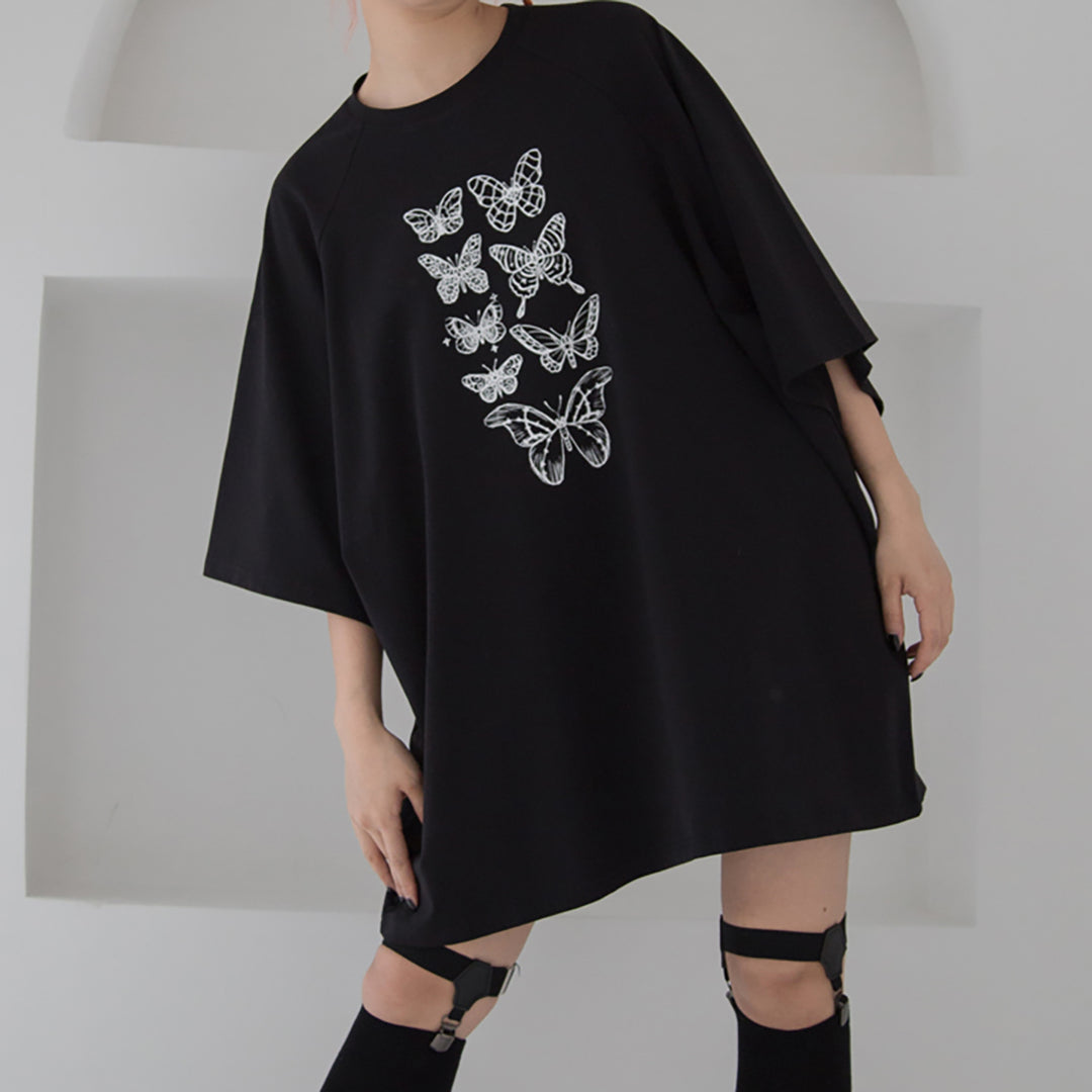 Butterflies Print Streetwear Loose T-shirt