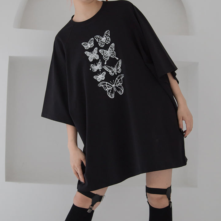 Butterflies Print Streetwear Loose T-shirt