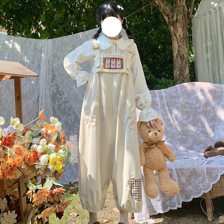 Cute Bear Design Loose Corduroy Overall
