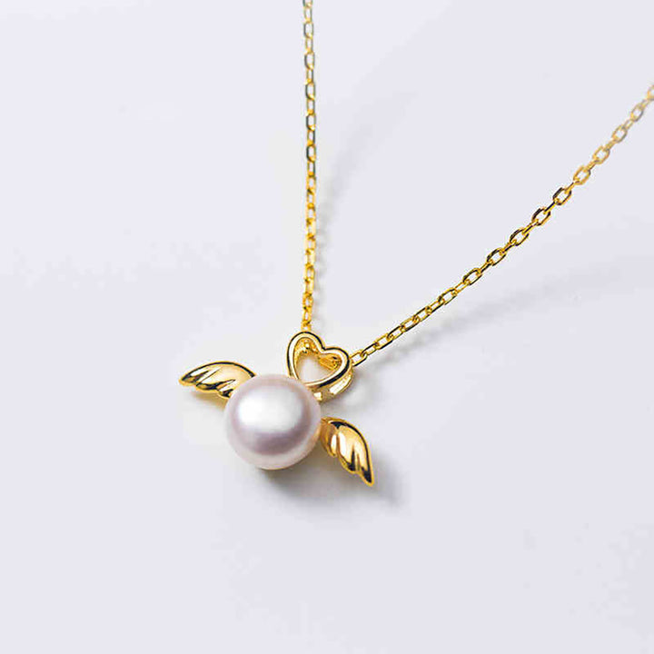 Love Angel Wings Pearl Silver Necklace