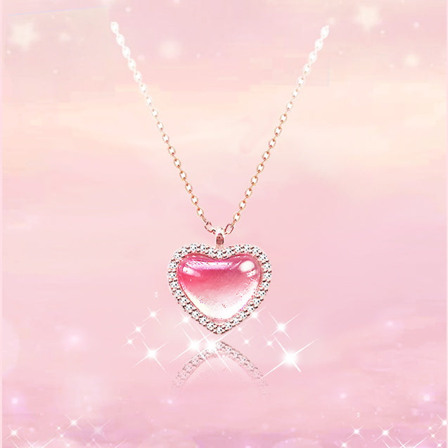 Lovely Peach Heart Silver Necklace