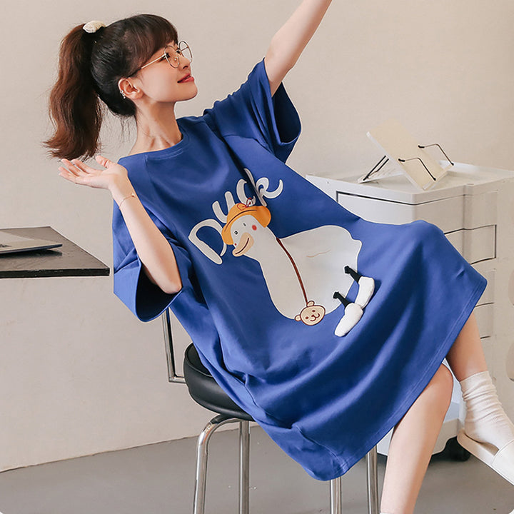 Lovely Cartoon Duck Blue Loose Cotton Pajamas