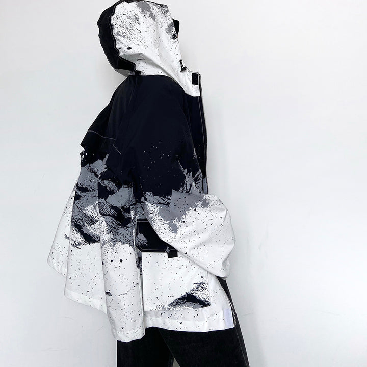 Retro Black Color Splash Oversize Jacket