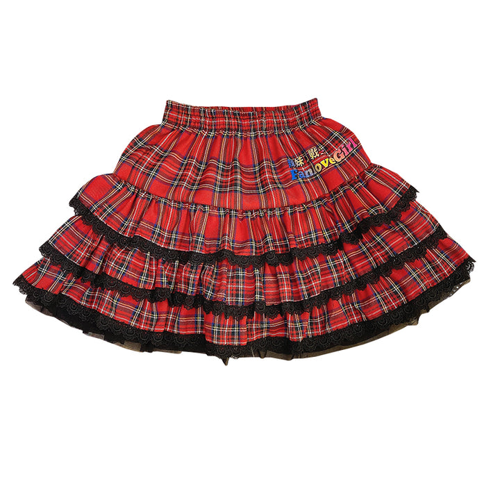 Harajuku Red Plaid Skirt Socks Set