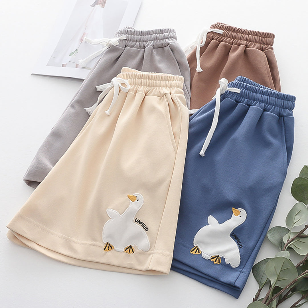 Cartoon Duck Embroidery Pocket Shorts