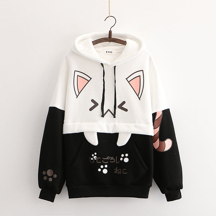 Kitty Claw Print Warm Hoodie with Pocket