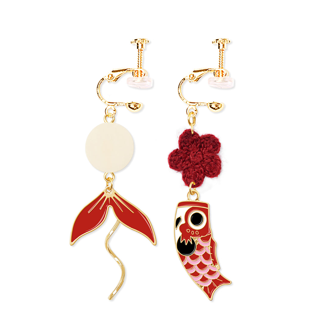 Red Koi Silver Earrings