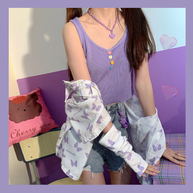 Love Heart Button Summer Tops