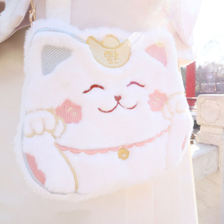 Lucky Cat Plush Crossbody Bag