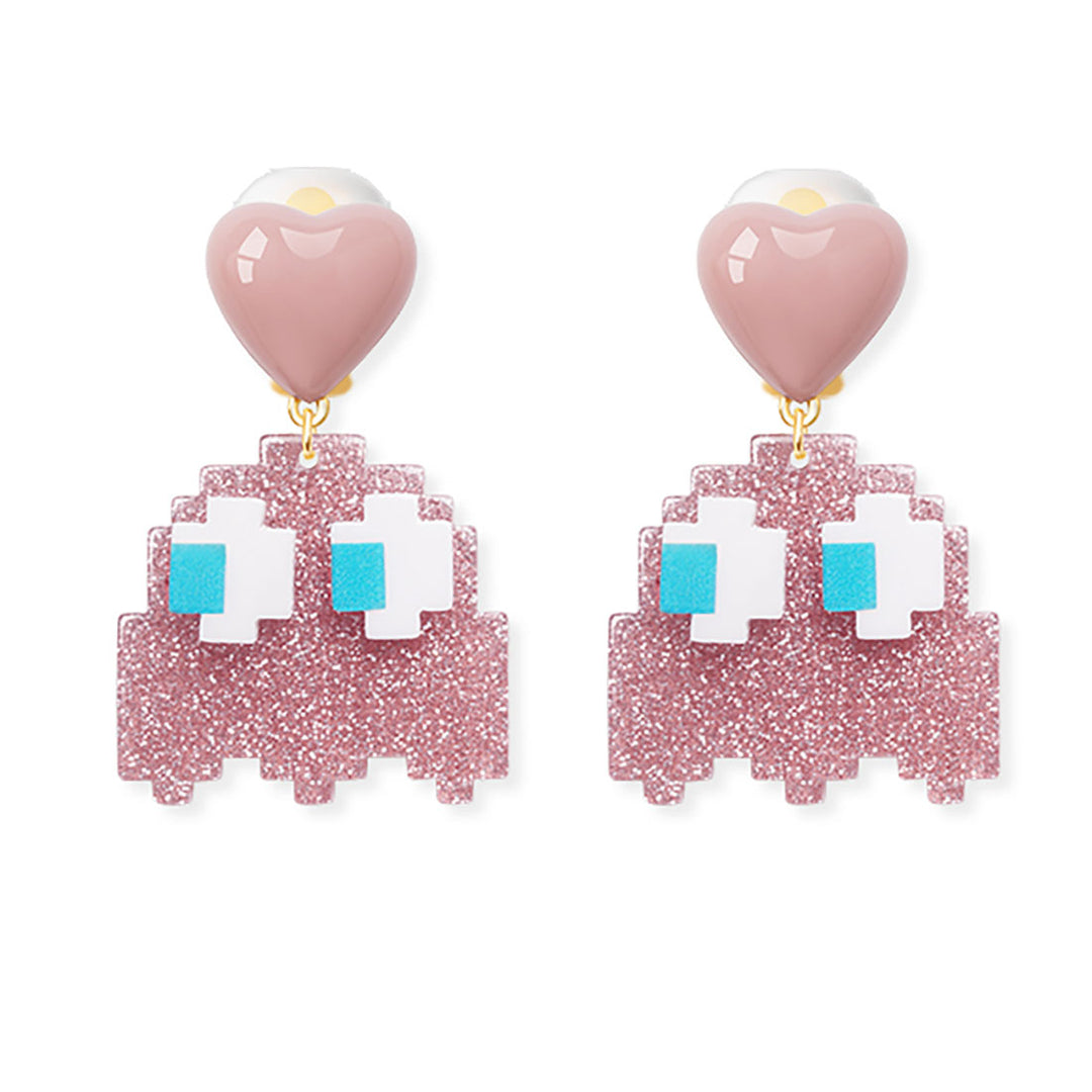 Pixel Ghost Silver Earrings