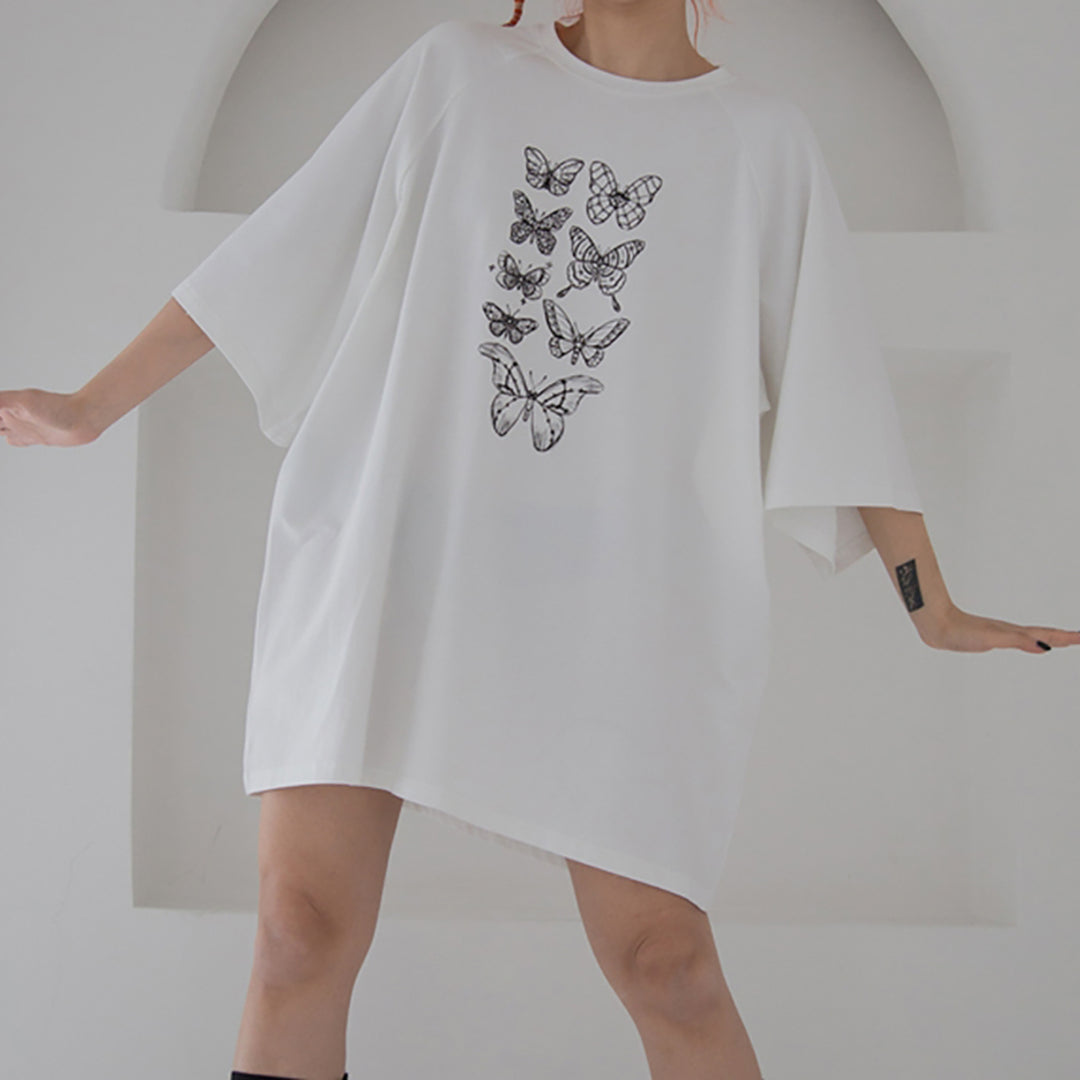 Butterflies Print Streetwear Loose T-shirt