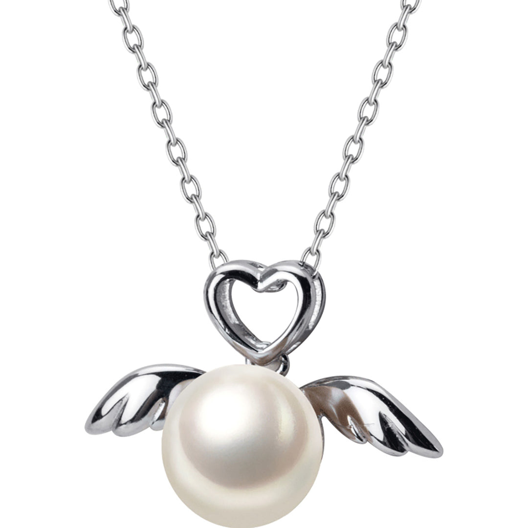 Love Angel Wings Pearl Silver Necklace