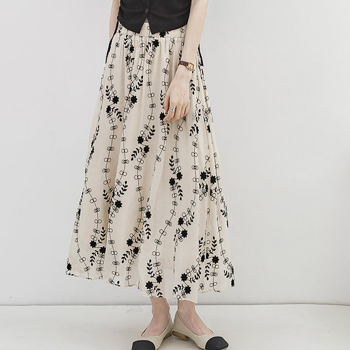 Vintage Floral Embroidery High Waist Skirt