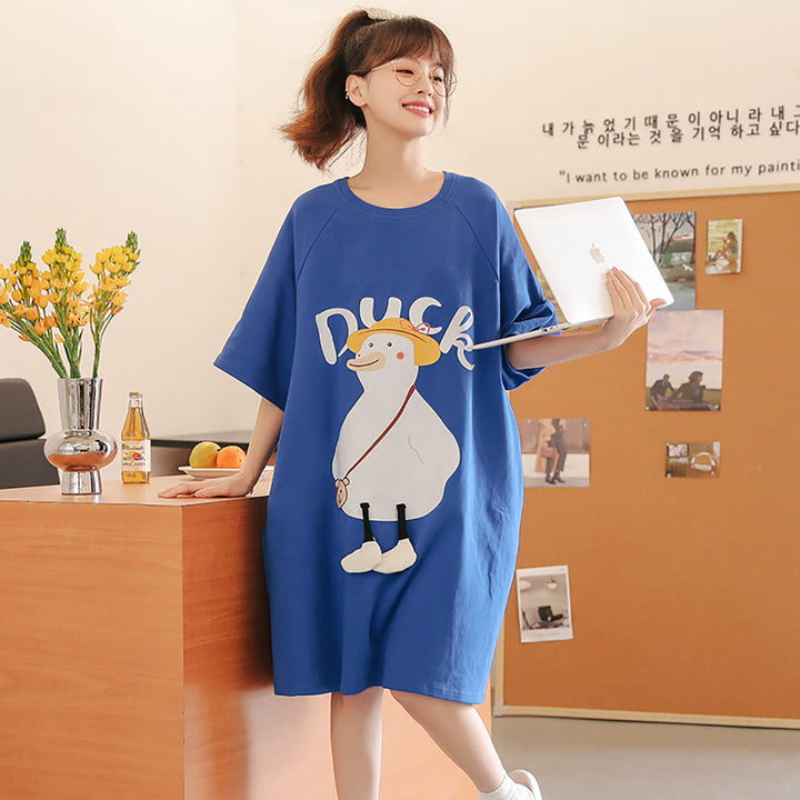 Lovely Cartoon Duck Blue Loose Cotton Pajamas